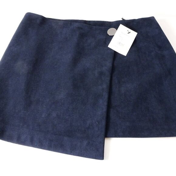 Theory  IWG Wrap Skirt Brilliant Skirt  Navy Fulton Fuax Suede Skirt  NWT 195 - Picture 9 of 14